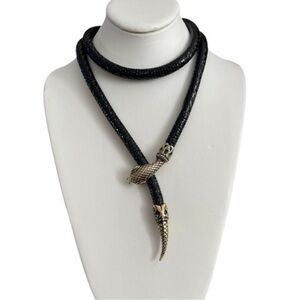 Vintage Snake Black Metallic Body Goldtone Head Tail Necklace by DL Auld